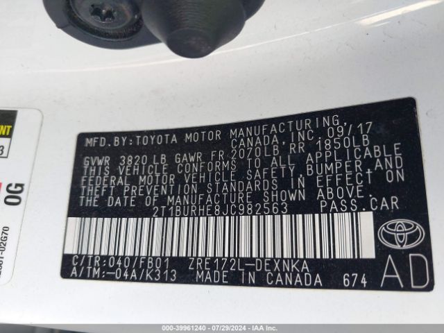 2T1BURHE8JC982563 Toyota Corolla L/le/se/xle/xse