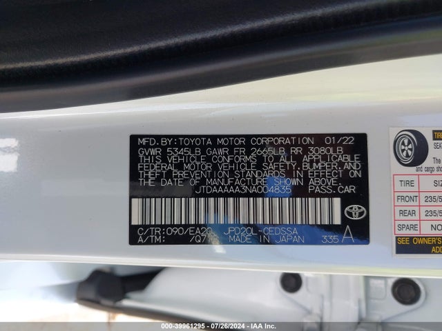 Toyota Mirai Xle 2022 JTDAAAAA3NA004835 Image 9