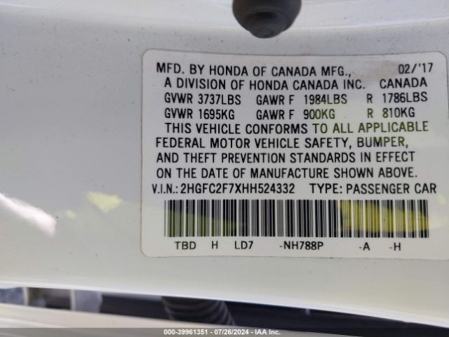 2HGFC2F7XHH524332 Honda CIVIC EX
