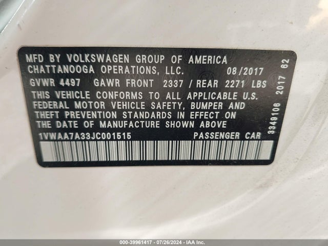 1VWAA7A33JC001515 Volkswagen Passat 2.0t R-line/2.0t S