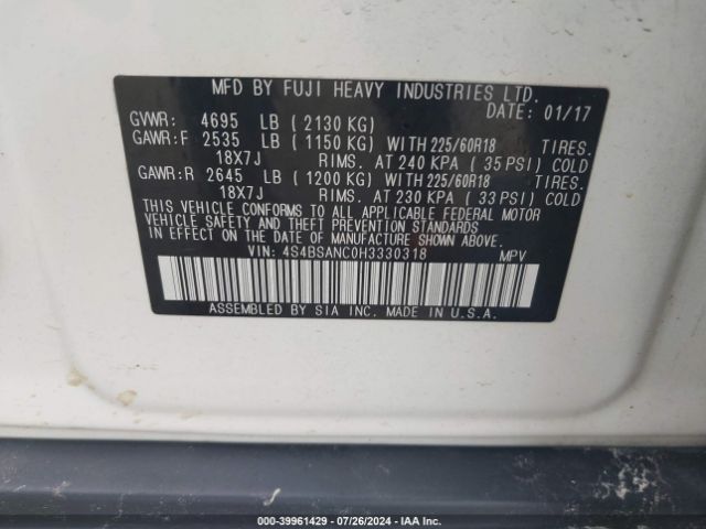 4S4BSANC0H3330318 Subaru Outback 2.5i Limited