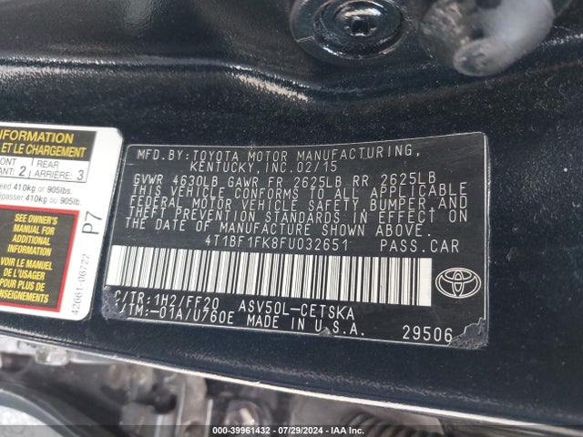 Toyota CAMRY SE 2015 4T1BF1FK8FU032651 Image 9