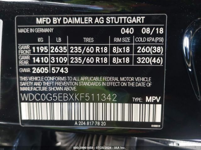 WDC0G5EBXKF511342 Mercedes-Benz Glc 350e 4matic
