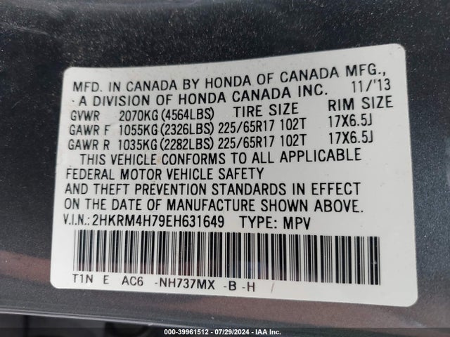Honda Cr-v Ex-l 2014 2HKRM4H79EH631649 Image 9