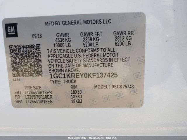 1GC1KREY0KF137425 Chevrolet Silverado 2500hd Wt