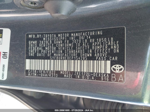 Toyota Corolla S Plus 2014 5YFBURHE0EP154285 Image 9