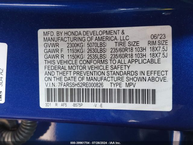 7FARS5H52RE000826 Honda Cr-v Hybrid Sport