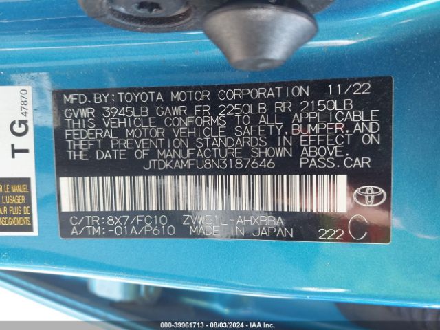 JTDKAMFU8N3187646 Toyota Prius L
