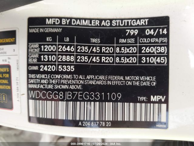 WDCGG8JB7EG331109 Mercedes-Benz Glk 350 4matic