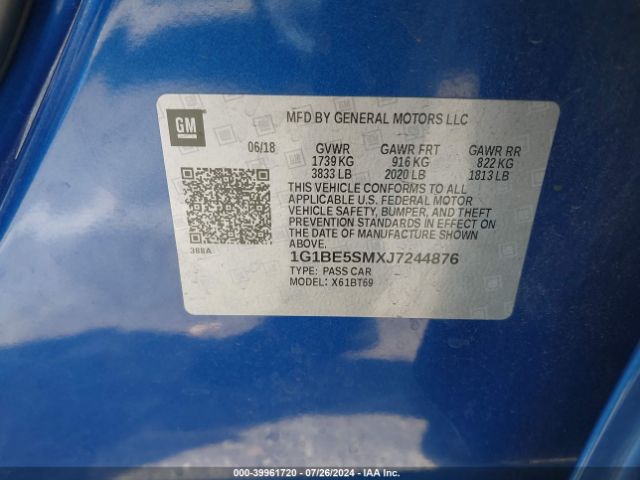 1G1BE5SMXJ7244876 Chevrolet Cruze Lt Auto