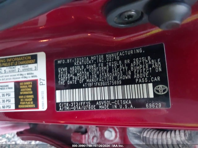 Toyota CAMRY SE 2016 4T1BF1FK9GU575699 Image 9