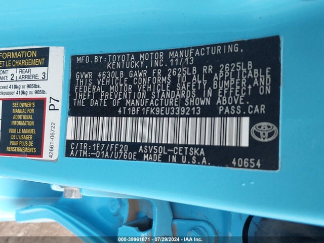 Toyota CAMRY SE 2014 4T1BF1FK9EU339213 Image 9