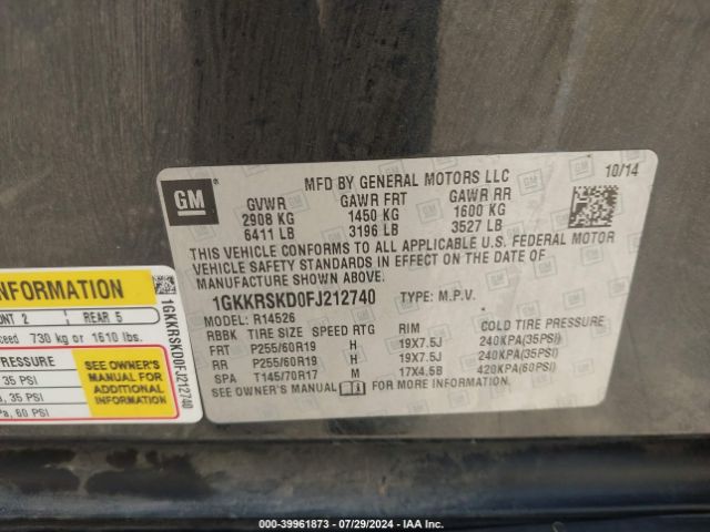 1GKKRSKD0FJ212740 GMC Acadia Slt-2