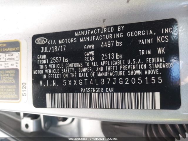 5XXGT4L37JG205155 KIA Optima Lx