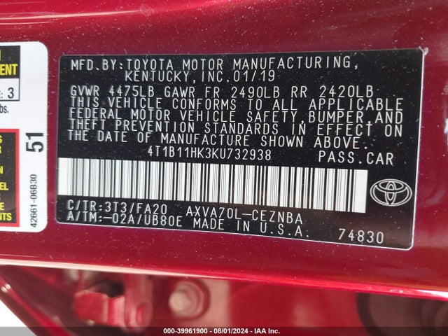 Toyota CAMRY LE 2019 4T1B11HK3KU732938 Image 9