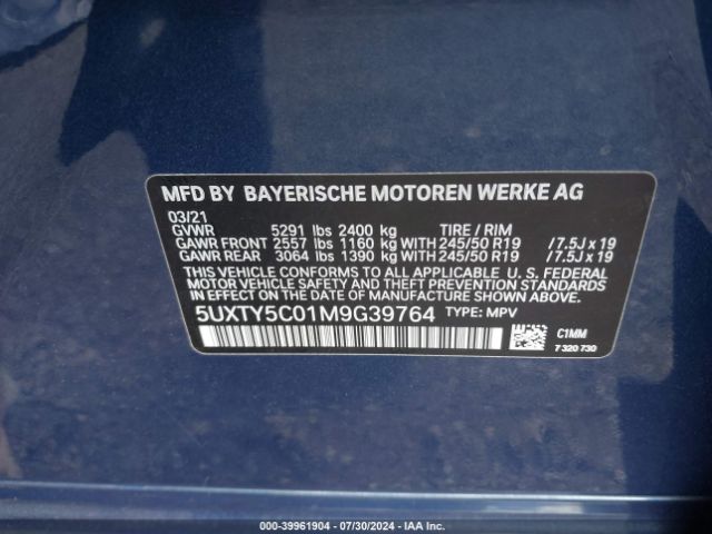 5UXTY5C01M9G39764 BMW X3 Xdrive30i
