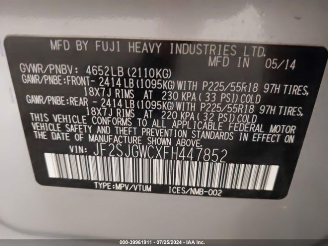JF2SJGWCXFH447852 Subaru Forester 2.0xt Touring