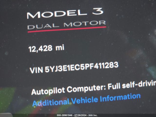 5YJ3E1EC5PF411283 Tesla Model 3 Performance Dual Motor All-wheel Drive