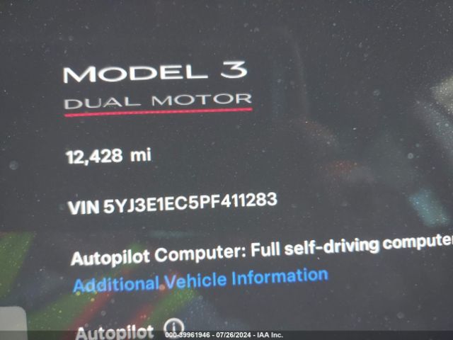 5YJ3E1EC5PF411283 Tesla Model 3 Performance Dual Motor All-wheel Drive