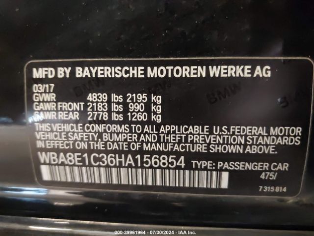 WBA8E1C36HA156854 BMW 330e Iperformance