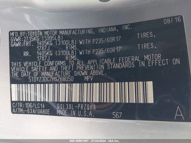 Toyota Sienna Xle 8 Passenger 2017 5TDYZ3DC7HS768050 Image 9