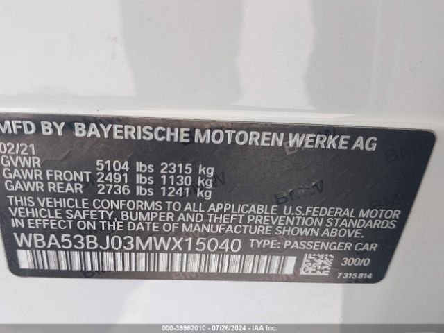 WBA53BJ03MWX15040 BMW 540I