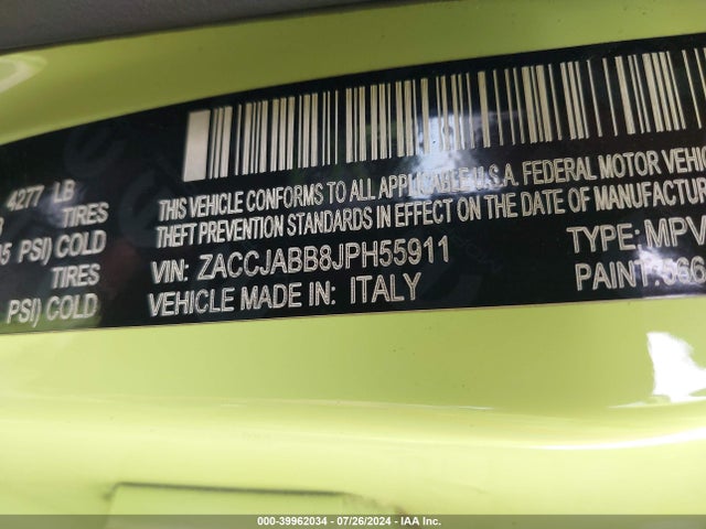 ZACCJABB8JPH55911 Jeep Renegade Altitude Fwd