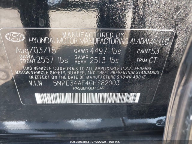 Hyundai Sonata Limited 2016 5NPE34AF4GH282003 Image 9