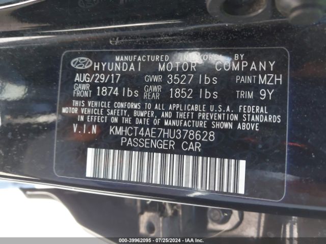 KMHCT4AE7HU378628 Hyundai ACCENT SE