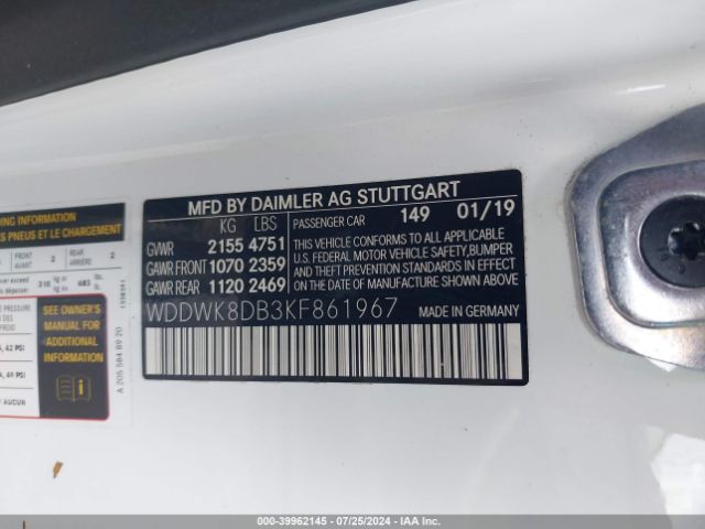 WDDWK8DB3KF861967 Mercedes-Benz C 300