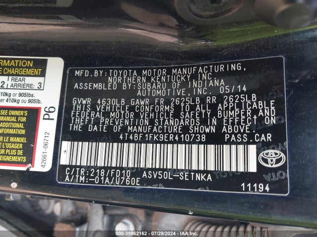 Toyota CAMRY LE 2014 4T4BF1FK9ER410738 Image 9
