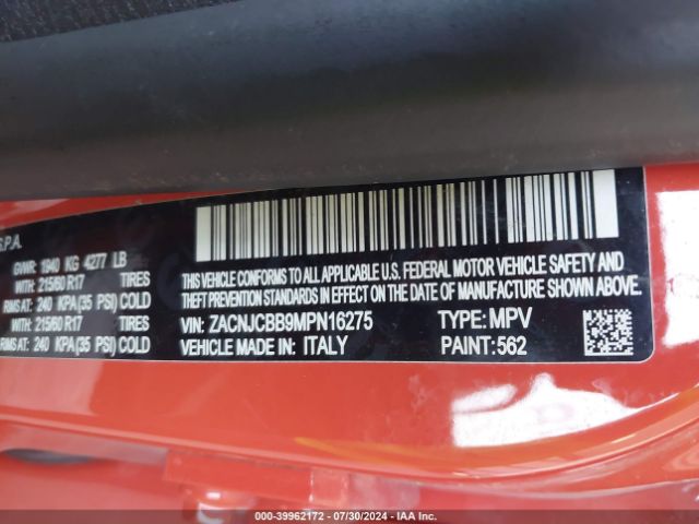 ZACNJCBB9MPN16275 Jeep Renegade Latitude Fwd