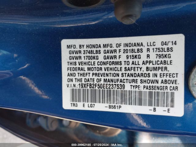 19XFB2F50EE237539 Honda Civic Lx