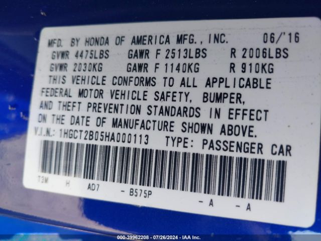 1HGCT2B05HA000113 Honda Accord Touring V6