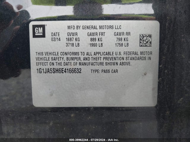 Chevrolet Sonic Ls Auto 2014 1G1JA5SH6E4166632 Image 9