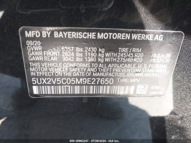 5UX2V5C05M9E27650 BMW X4 M40i