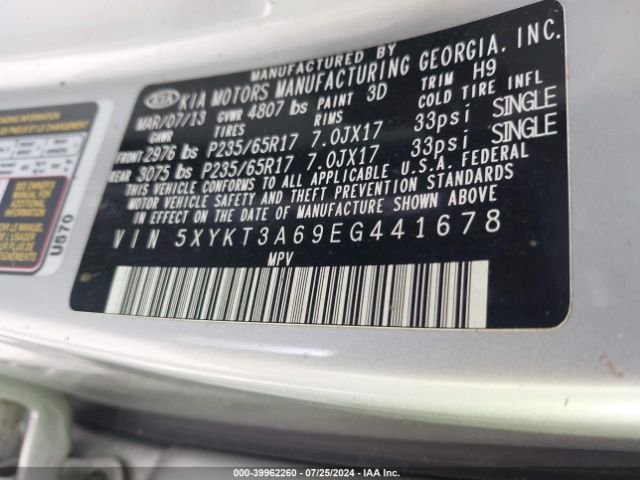 5XYKT3A69EG441678 KIA SORENTO LX