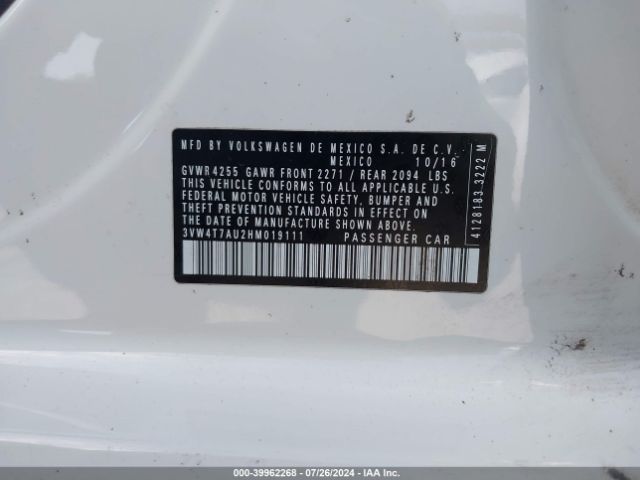 3VW4T7AU2HM019111 Volkswagen Golf Gti Autobahn 4-door/s 4-door/se 4-door/sport 4-door