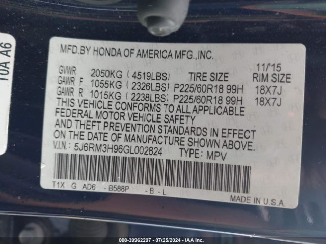 5J6RM3H96GL002824 Honda Cr-v Touring
