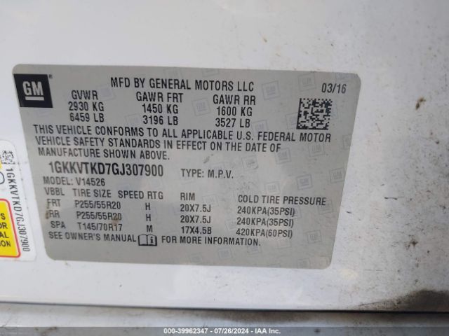 1GKKVTKD7GJ307900 GMC Acadia Denali