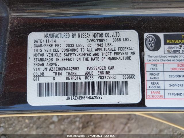 JN1AZ4EH6FM442592 Nissan 370z Touring