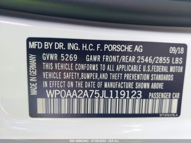 WP0AA2A75JL119123 Porsche PANAMERA 4