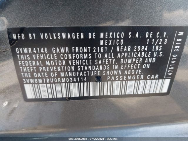 3VWBM7BU0RM034114 Volkswagen Jetta 1.5t Sport