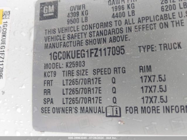 1GC0KUEG1FZ117095 Chevrolet Silverado 2500hd Wt