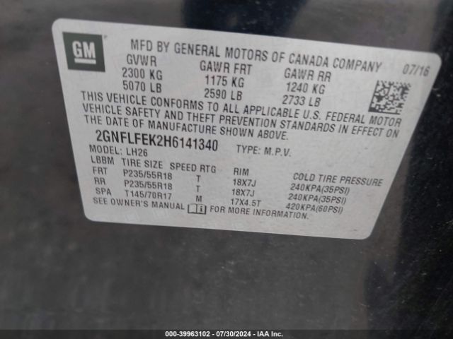 2GNFLFEK2H6141340 Chevrolet EQUINOX LT
