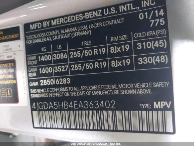 4JGDA5HB4EA363402 Mercedes-Benz Ml 350 4matic