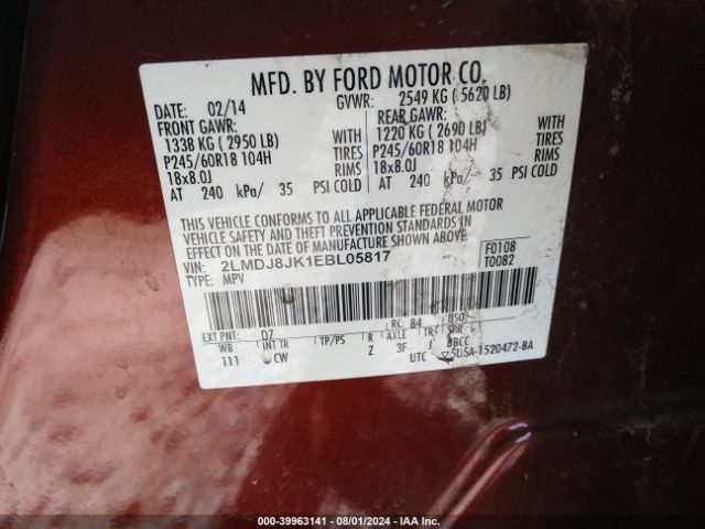 2LMDJ8JK1EBL05817 Lincoln MKX