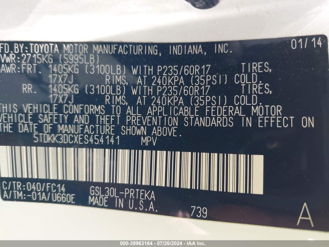 Toyota Sienna Le V6 8 Passenger 2014 5TDKK3DCXES454141 Image 9