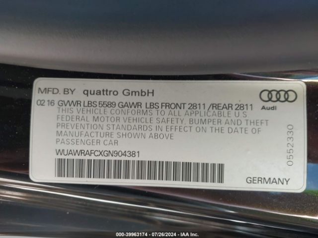 WUAWRAFCXGN904381 Audi Rs 7 4.0t Performance Prestige
