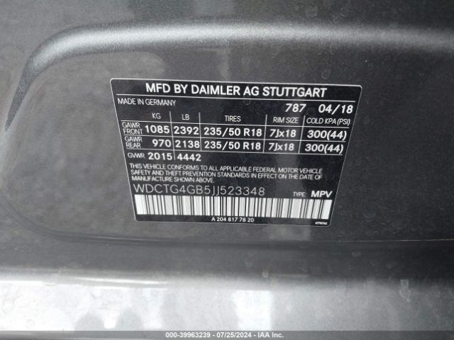 WDCTG4GB5JJ523348 Mercedes-Benz Gla 250 4matic